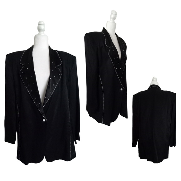 Vital Elements Black Rhinestone Luxury Blazer – Sz 14 - Picture 1 of 13